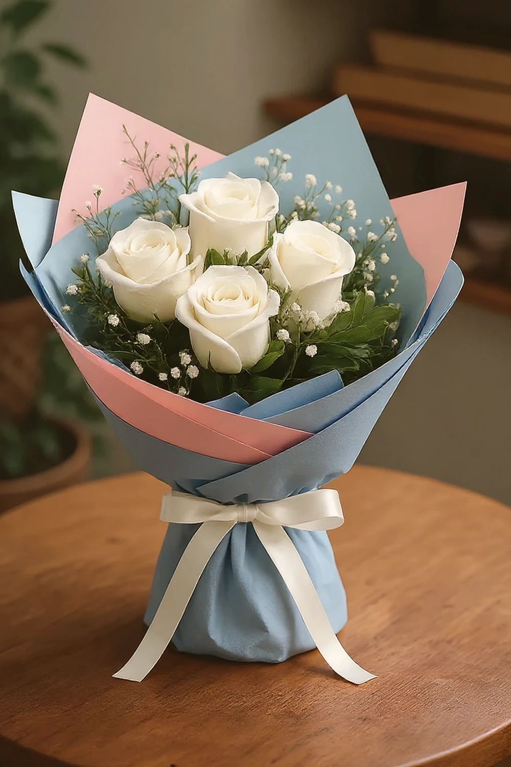 Buquê 4 Rosas Brancas