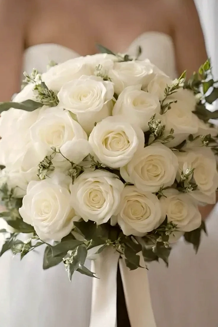 Buquê Clássico de Rosas Brancas para Noivas
