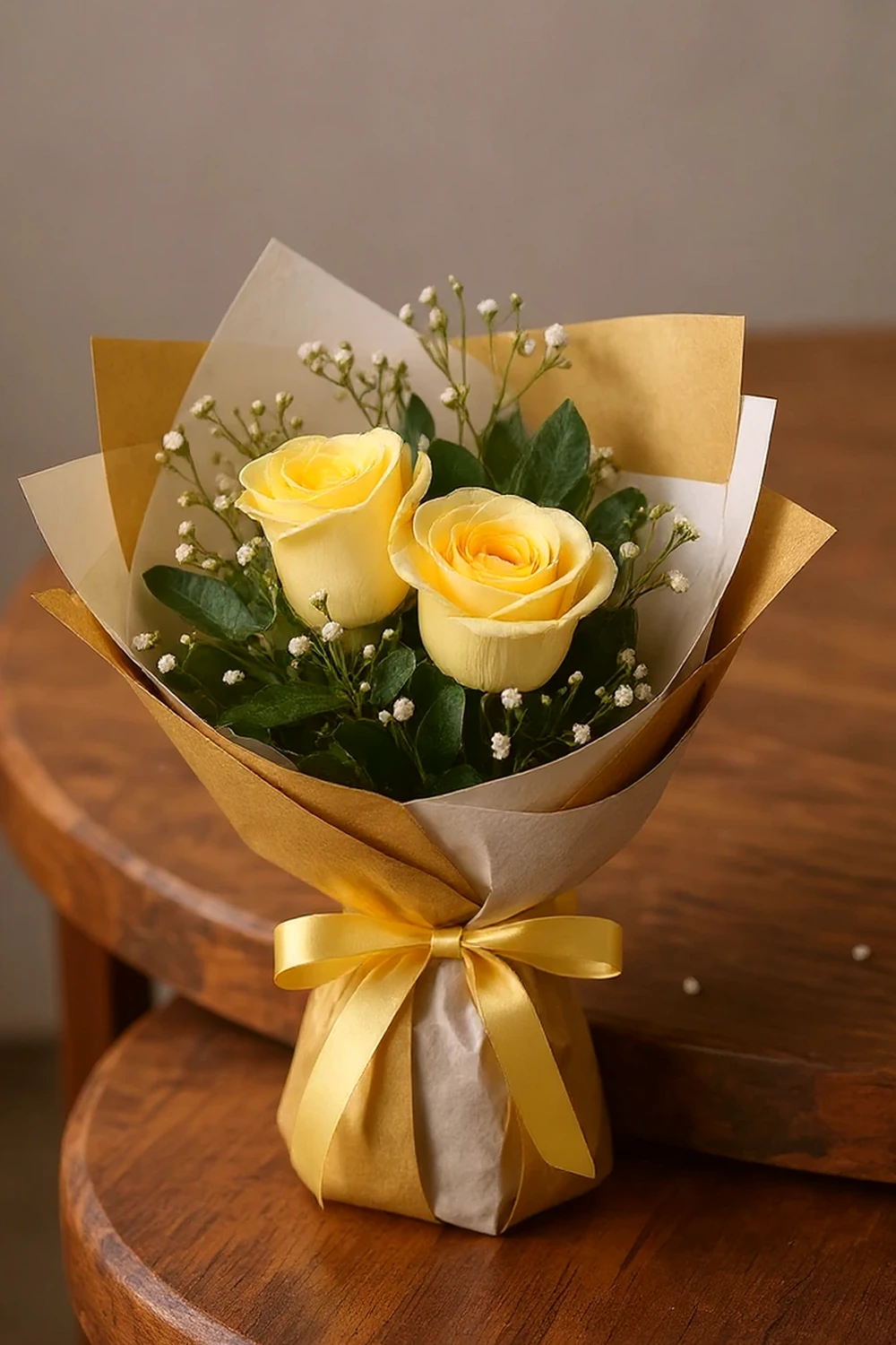 Mini Buquê 2 Rosas Amarelas
