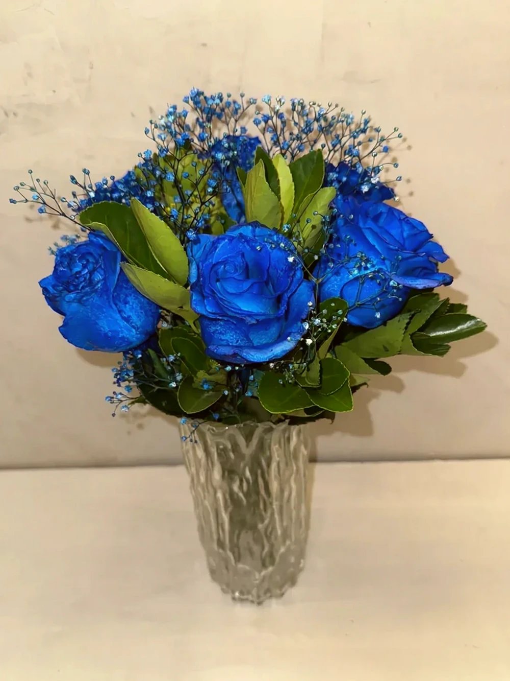 Arranjo Masculino azul com vaso vidro