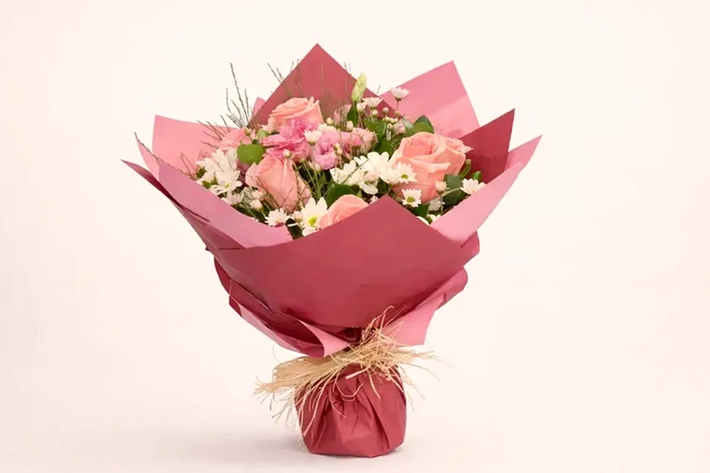 Buquê Rosa Elegante com Rosas, Lisianthus e Áster | São Paulo