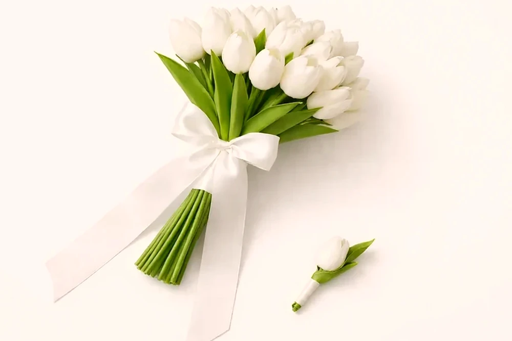 Buquê de Noiva com Tulipas Brancas – Elegância Clássica